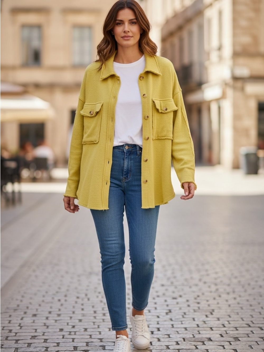 M BUCKETLIST Lime Green Button Down Shirt with Pockets